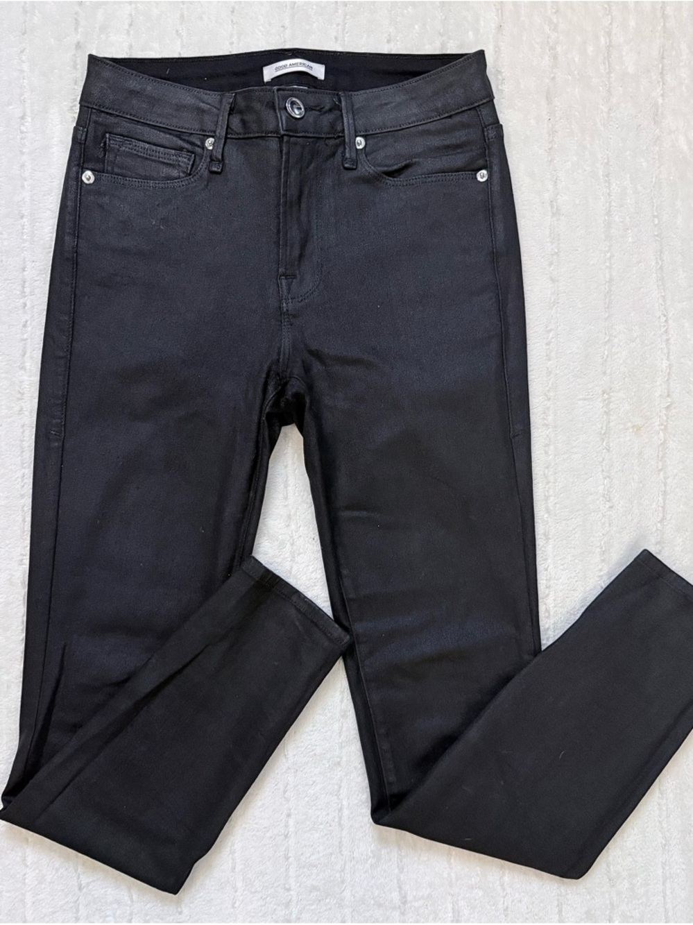 Good American Women's Good Legs Black Denim Skinny Stretch 0/25 Jeans Mid/HiRise